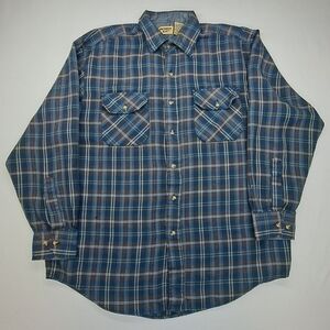 Vintage Northwest Blue Brown Blue Plaid Button Down Shirt Men’s M Grunge Rustic